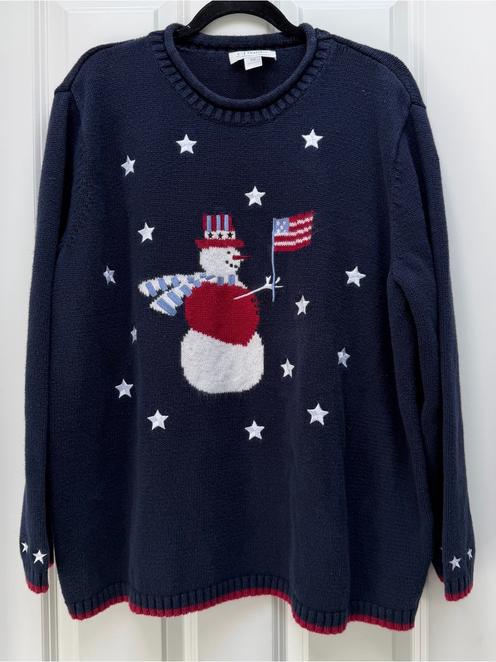 CJ BANKS CHRISTOPHER & BANKS VINTAGE PATRIOTIC HOLIDAY KNIT SWEATER SNOWMAN 3X